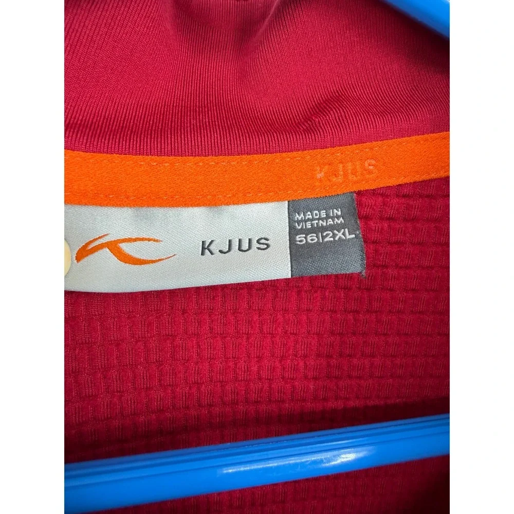 KJUS Mens Red Waffle Knit Quarter Zip Pullover Technical Golf Sweater Logo 2XL
